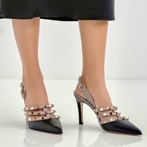 Leather studded heels, 8